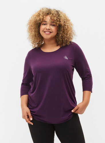 Workout top with 3/4 sleeves, Purple Pennant, Model image number 0
