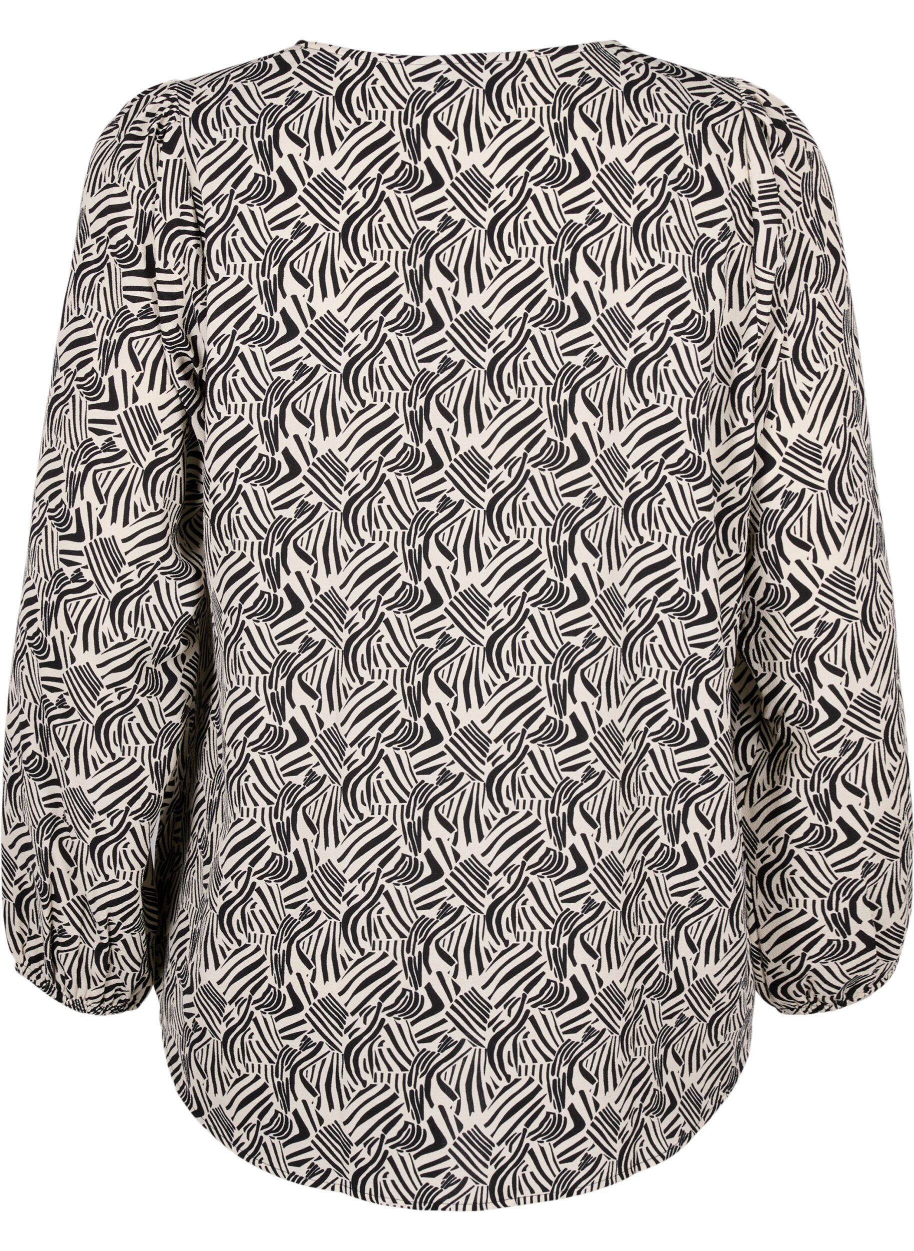 Zizzifashion Shirt blouse with v-neck and print, Birch Graphic, Packshot image number 1