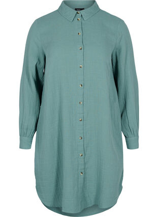 Long cotton shirt with a classic collar, Sagebrush Green, Packshot image number 0