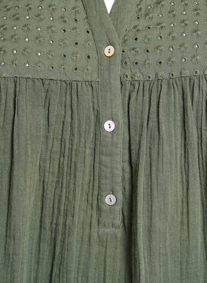 Cotton muslin tunic with broderie anglaise, Green, Packshot image number 2