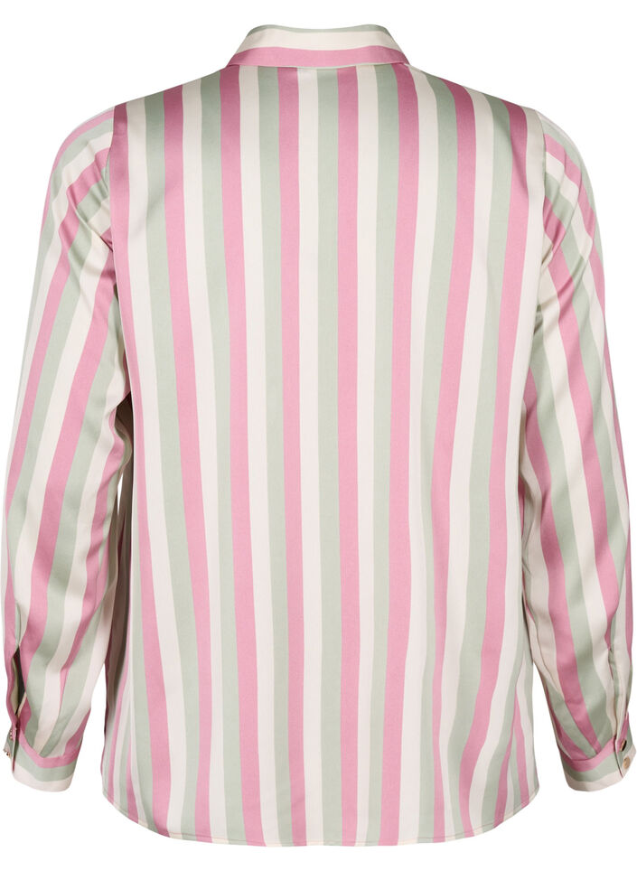 Striped satin shirt with collar, Rose Stripe, Packshot image number 1