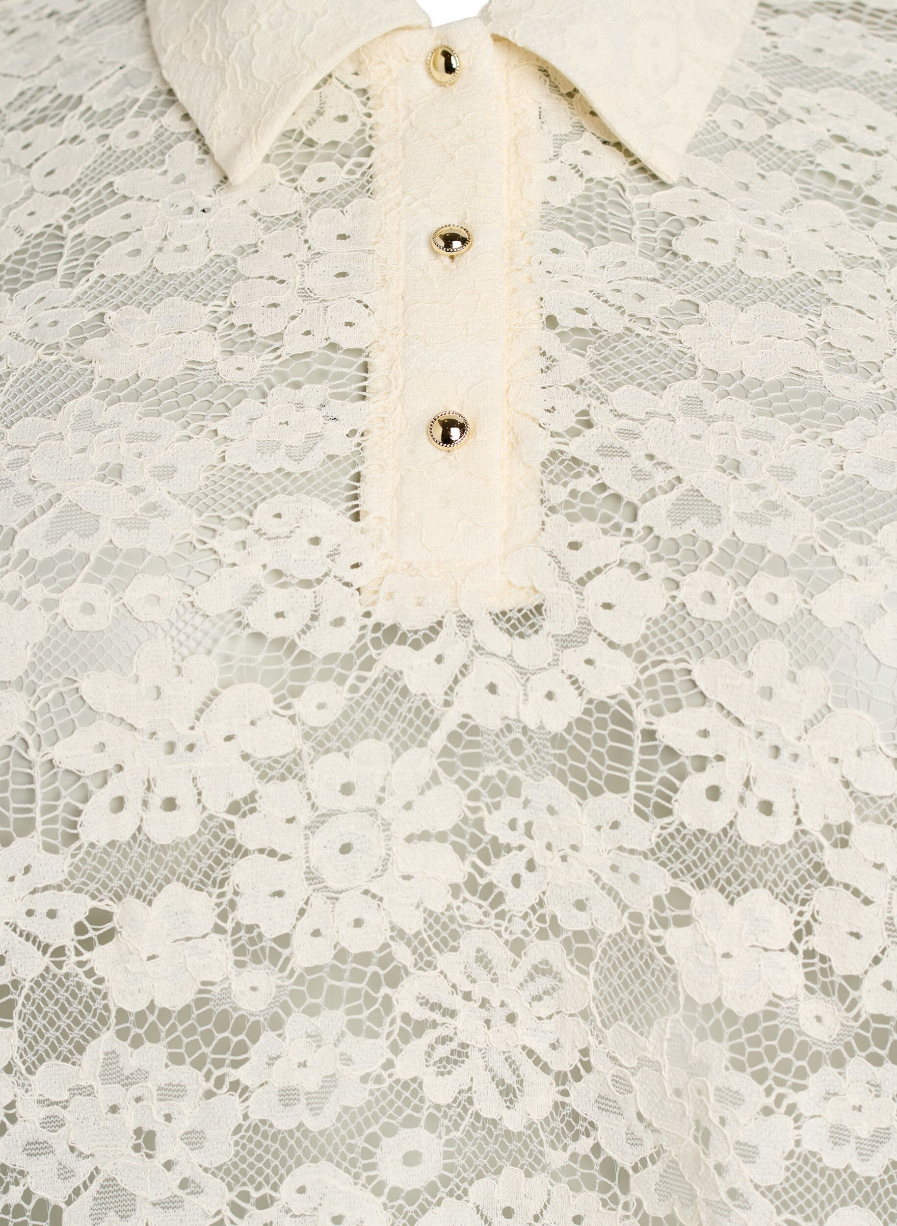 Zizzifashion Lace blouse with collar and 1/2 sleeves, Vanilla, Packshot image number 2