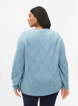 Knitted pullover with hole pattern, Reef Waters Mel., Model image number 1