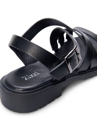 Leather summer sandal with a wide fit, Black, Packshot image number 4