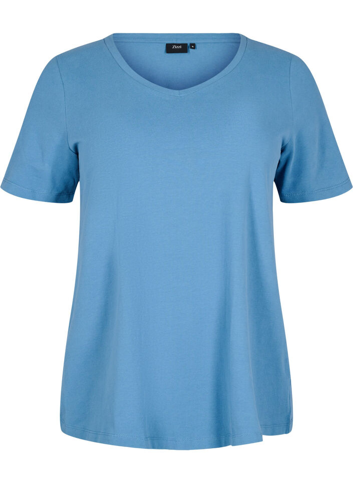 Basic plain cotton t-shirt, Blue, Packshot image number 0