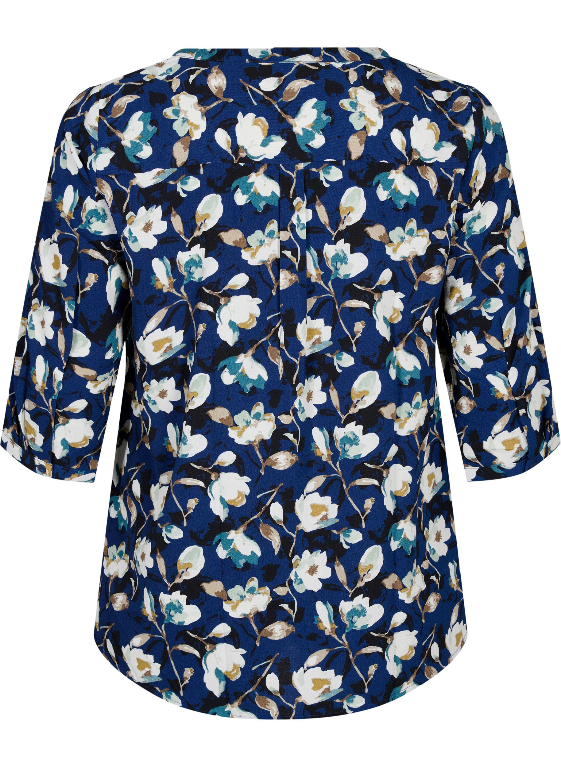 Zizzifashion Floral blouse with 3/4 sleeves, P. Blue Flower AOP, Packshot image number 1