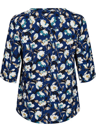 Floral blouse with 3/4 sleeves, P. Blue Flower AOP, Packshot image number 1