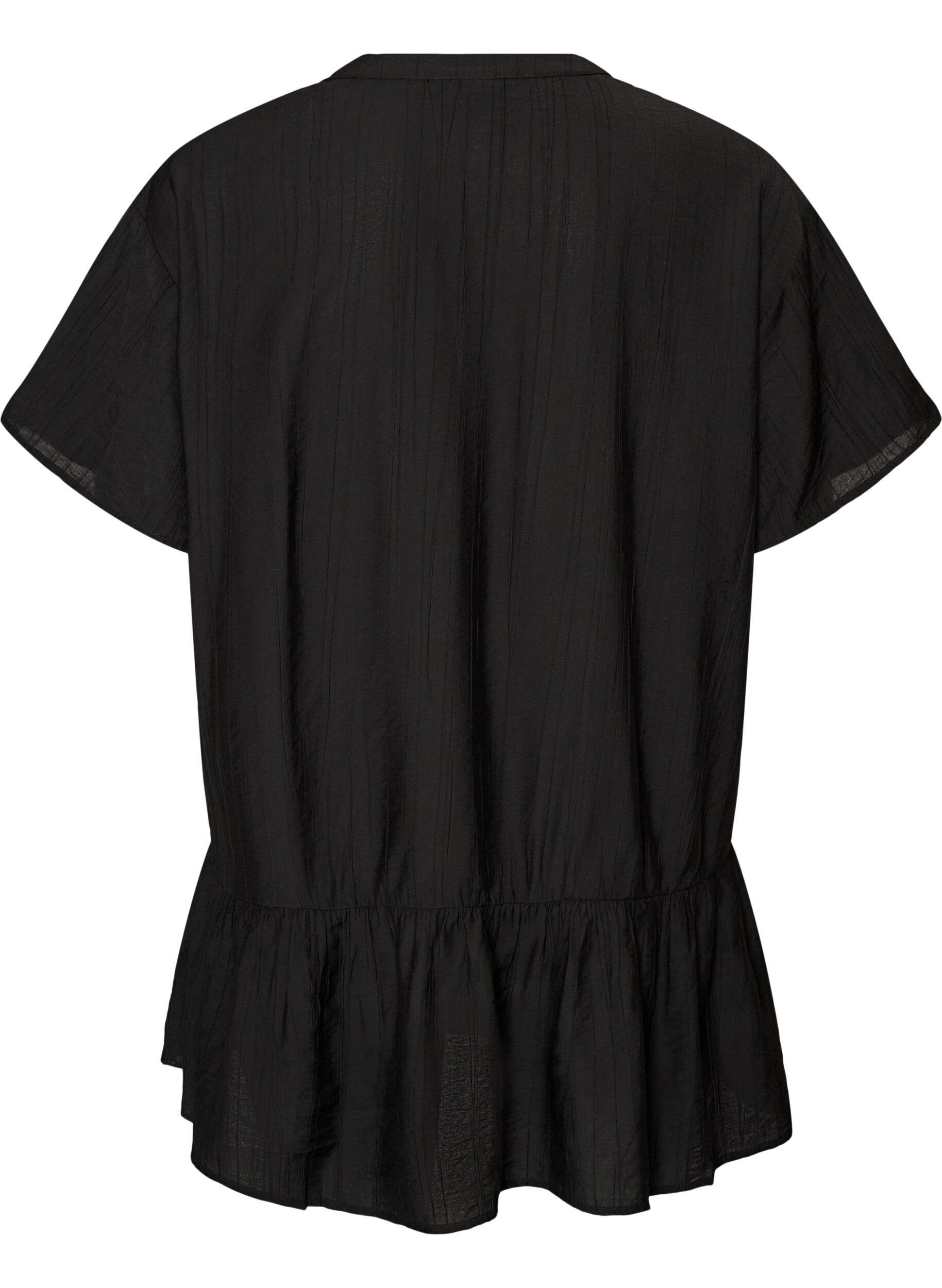 ZizzifashionLoose tunic with crinkled texture and ruffle hem, Black, Packshot image number 1