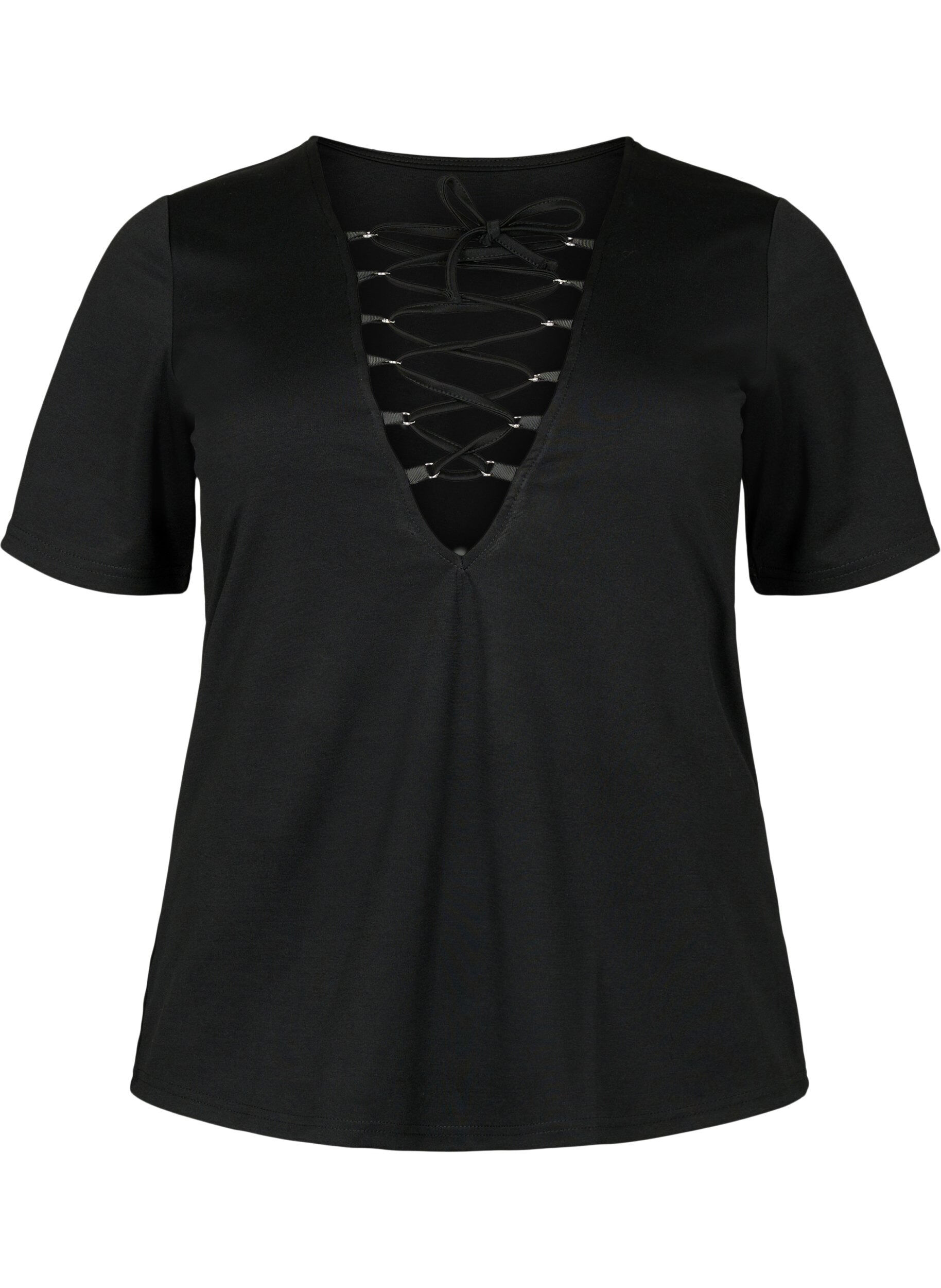 Zizzifashion Reversible blouse with drawstring detail, Black, Packshot image number 0