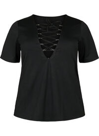 Short-sleeved top with lace-up detail
