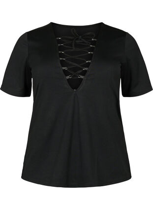 Reversible blouse with drawstring detail, Black, Packshot image number 0