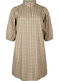 3/4 sleeve checkered dress with zipper