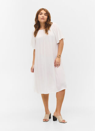 Short-sleeved viscose dress, Bright White, Model image number 2