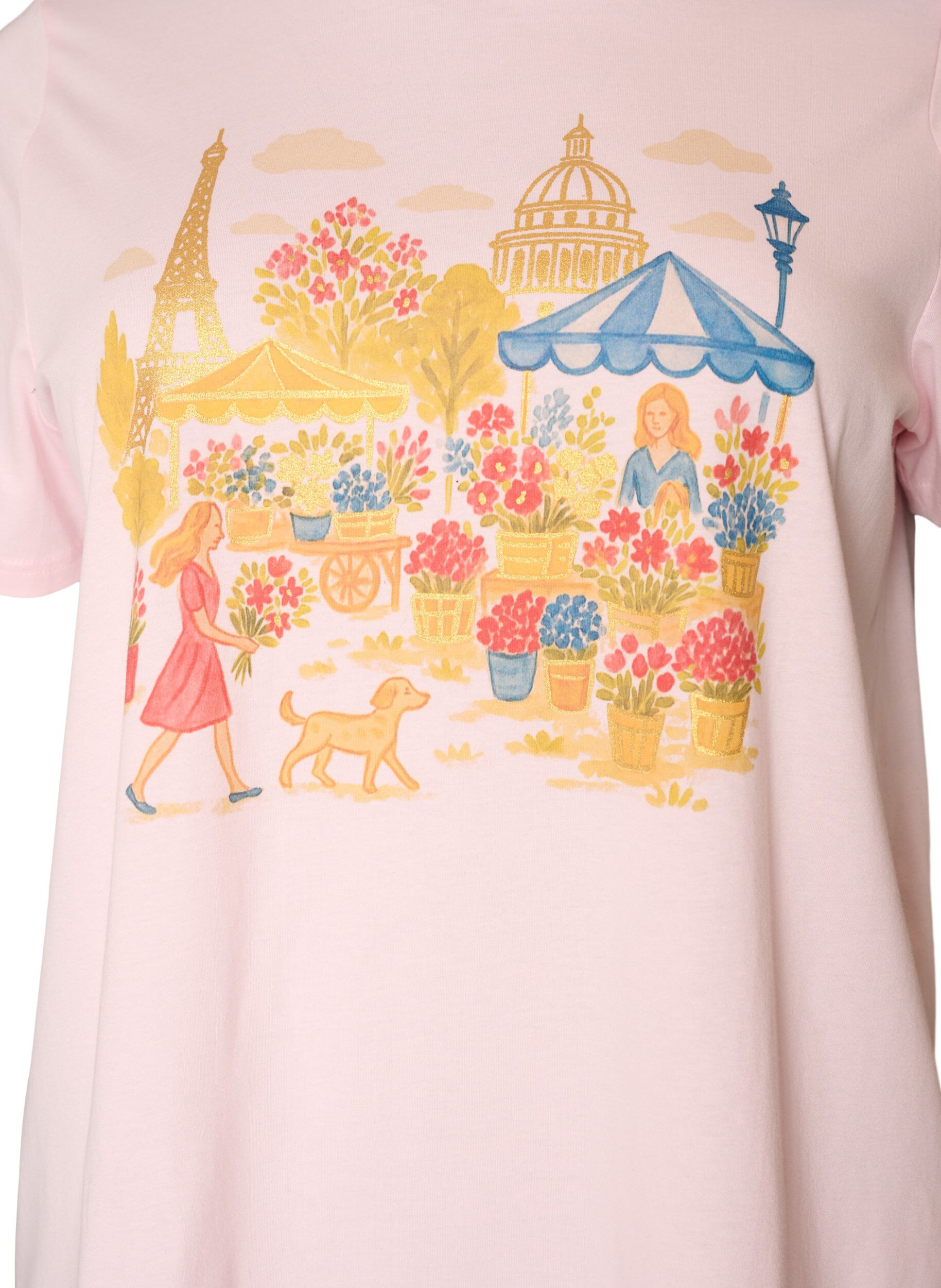 ZizzifashionOrganic cotton T-shirt with front print, Rose, Packshot image number 2