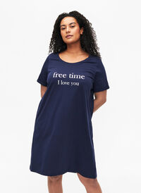 Short-sleeved nightgown in organic cotton, Navy Blazer Free, Model