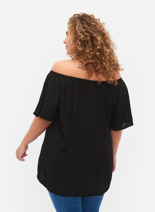 Plain viscose blouse with short sleeves, Black, Model image number 1