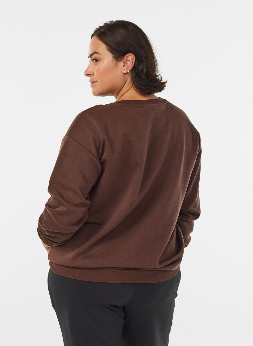 Sweatshirt with embroidered text, Brown, Model image number 2