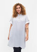 Short-sleeved viscose tunic with hood, Blue White Stripe, Model image number 0
