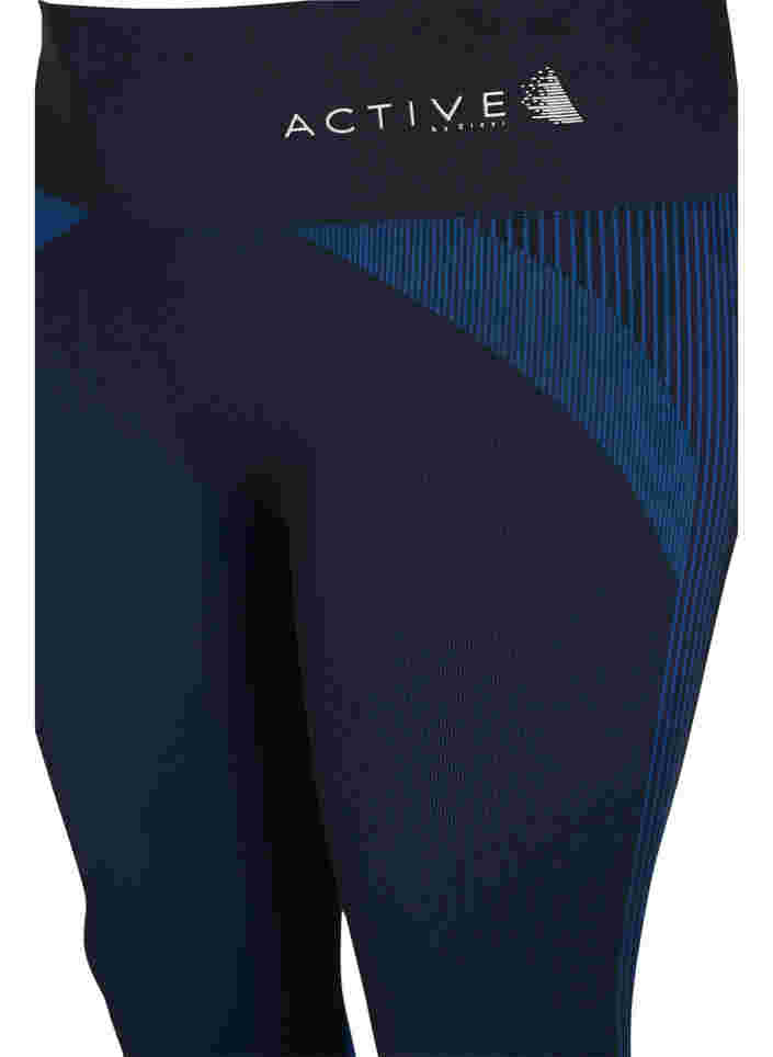 Seamless sport tights with stripes, Black w. Blue Depths, Packshot image number 2