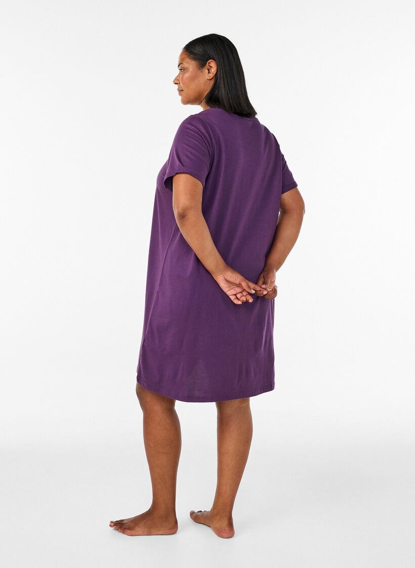 Short-sleeved nightgown in organic cotton, Blue, Model image number 2