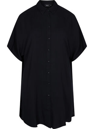 Long viscose shirt with 2/4 sleeves, Black, Packshot image number 0