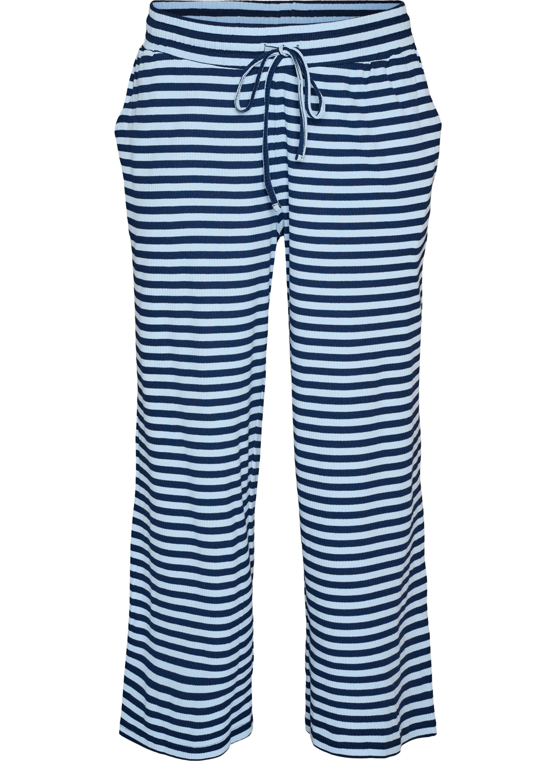 ZizzifashionStriped pyjama bottoms with a high waist and wide legs, Blue, Packshot image number 0