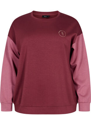 Sweater with colourblock, Red Mahogany/Rose B, Packshot image number 0