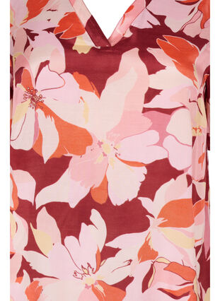 Floral viscose tunic with short sleeves, Bordeaux Flower AOP, Packshot image number 2