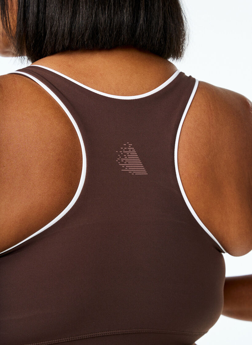 Racerback sports bra with contrast piping, Brown, Model image number 3