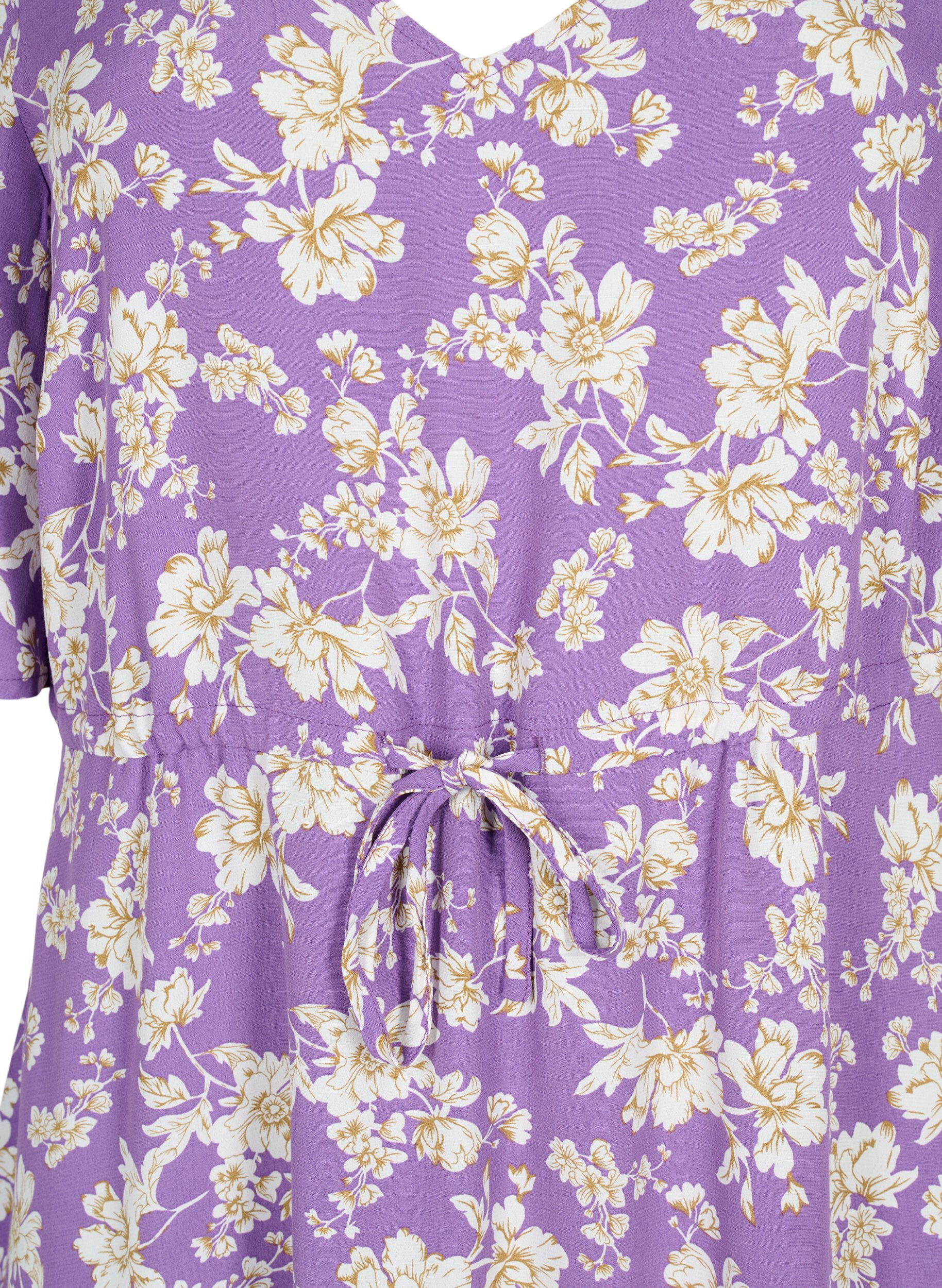 Zizzifashion Dress with 1/2 sleeves and floral print in viscose, Purple Flower AOP, Packshot image number 2