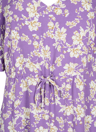 Dress with 1/2 sleeves and floral print in viscose, Purple Flower AOP, Packshot image number 2