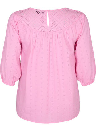 Blouse with embroidery anglaise and 3/4 sleeves, Rosebloom, Packshot image number 1