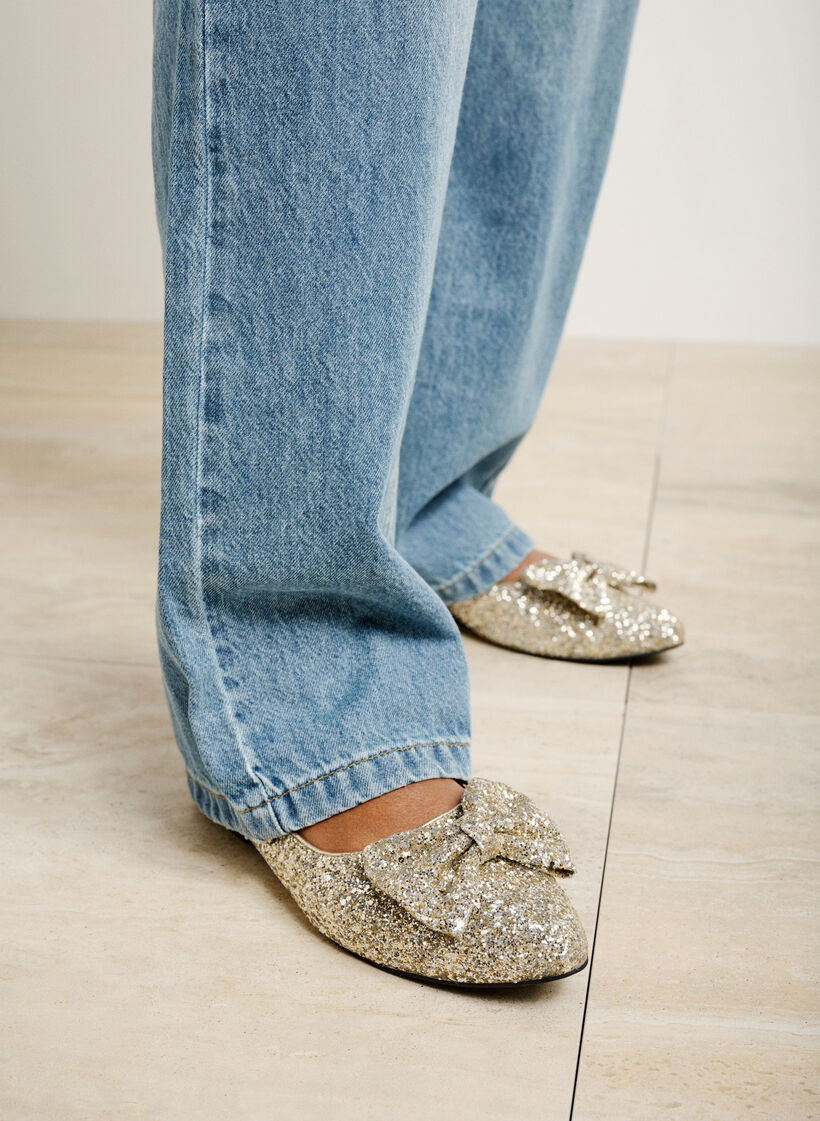 Wide fit glitter ballerina with bow, Gold Glitter, Image image number 1