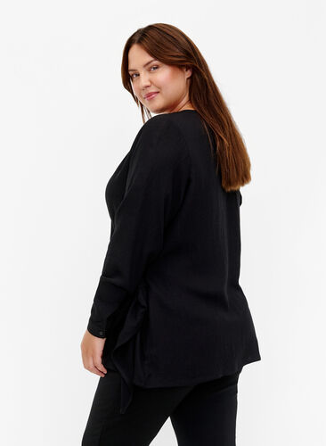 Long-sleeved blouse in viscose with a wrap look, Black, Model image number 1