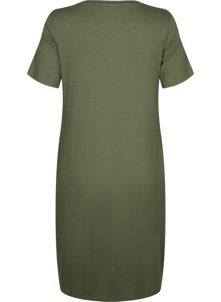 Viscose rib midi dress with short sleeves, Thyme, Packshot image number 1