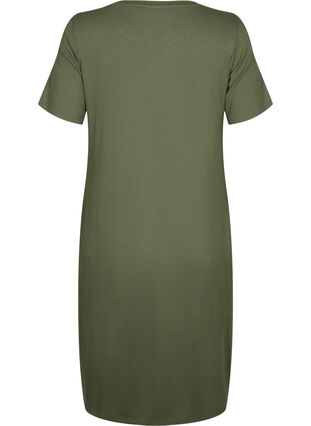 Short-sleeved midi dress in viscose rib quality, Thyme, Packshot image number 1