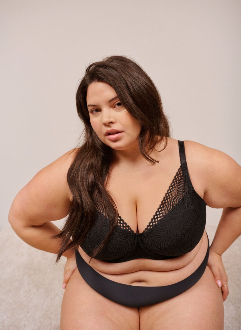 Lace bra with padded cups, Black, Image image number 0