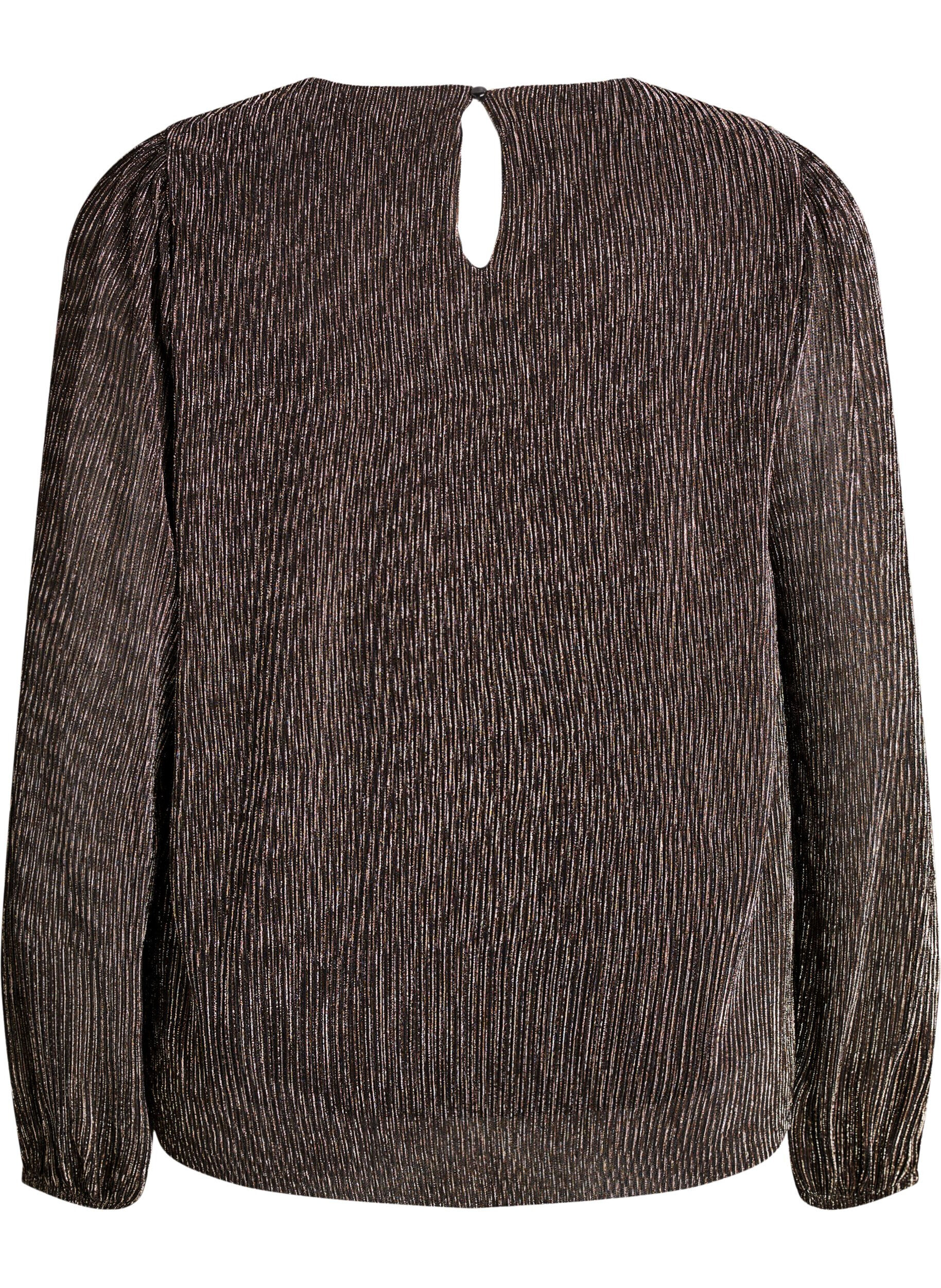 Zizzifashion Party blouse with glitter stripes and long sleeves, Black, Packshot image number 1