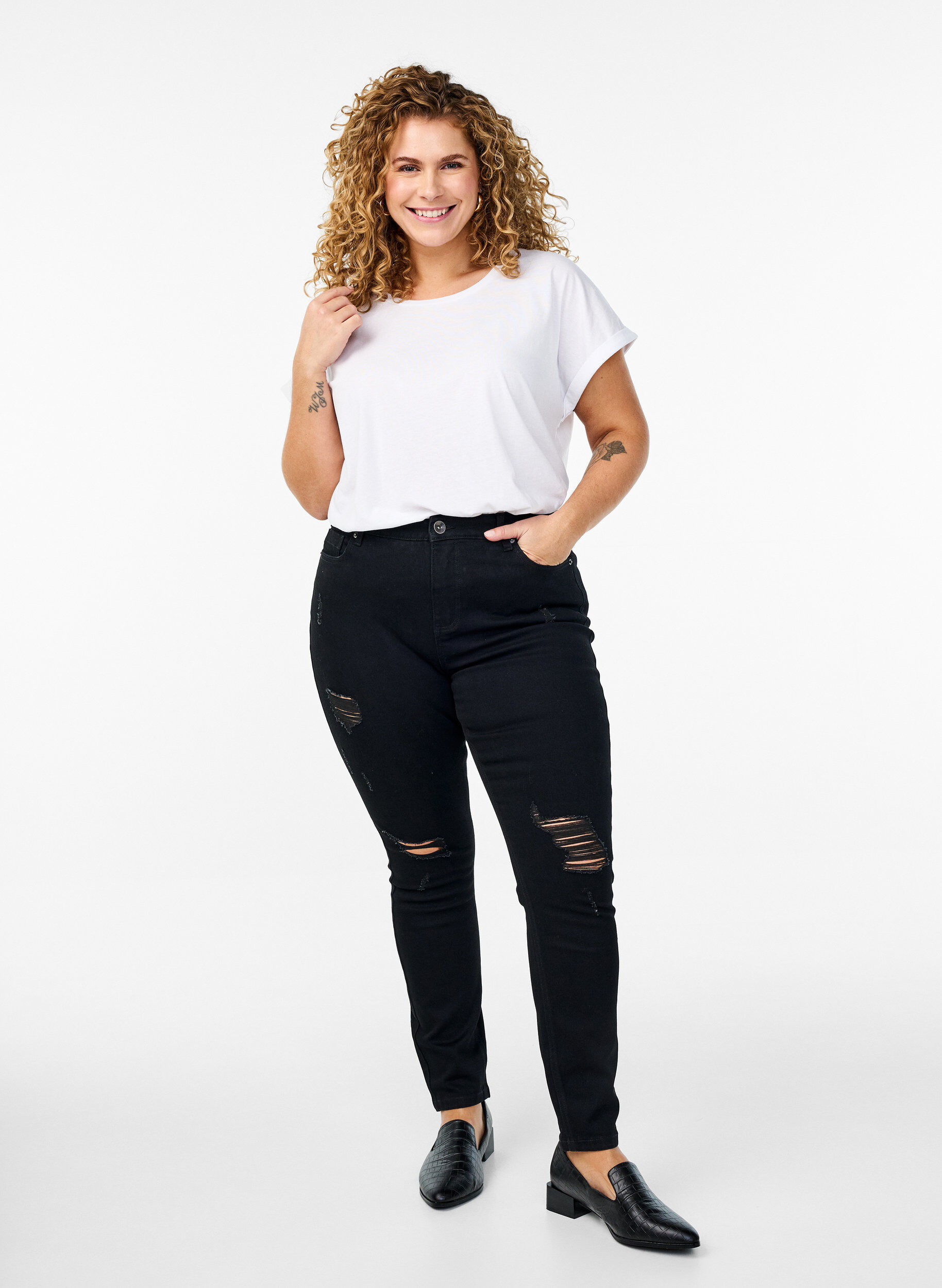 Zizzifashion Short-sleeved cotton blend t-shirt, White, Model image number 1