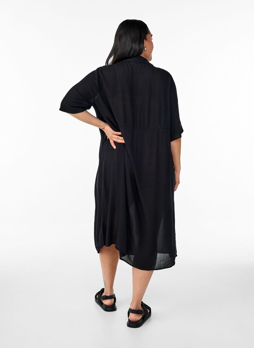 Midi shirt dress with short sleeves, Black, Model image number 1
