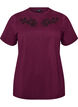T-shirt with floral embroidery and rhinestones, Purple, Packshot image number 0