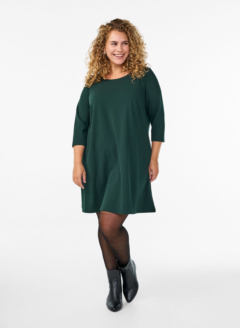 Short A-line dress with 3/4 sleeves, Green, Model image number 1
