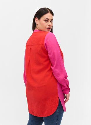 Long colour-block shirt, Pink Red Block, Model image number 1