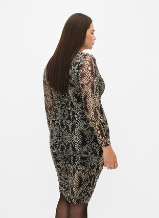 Tight-fitting mesh dress with print, Snake Print, Model image number 1