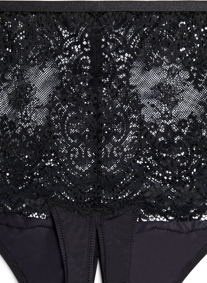 Lace hipster thong with an opening at the bottom, Black, Packshot image number 2