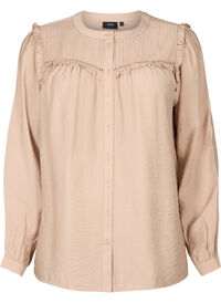 Shirt blouse with ruffles and pleats
