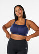 Sports bra with front closure and high support, Blue, Model image number 0