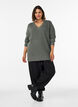 Long rib-knit blouse with a V-neck, Green, Model image number 1
