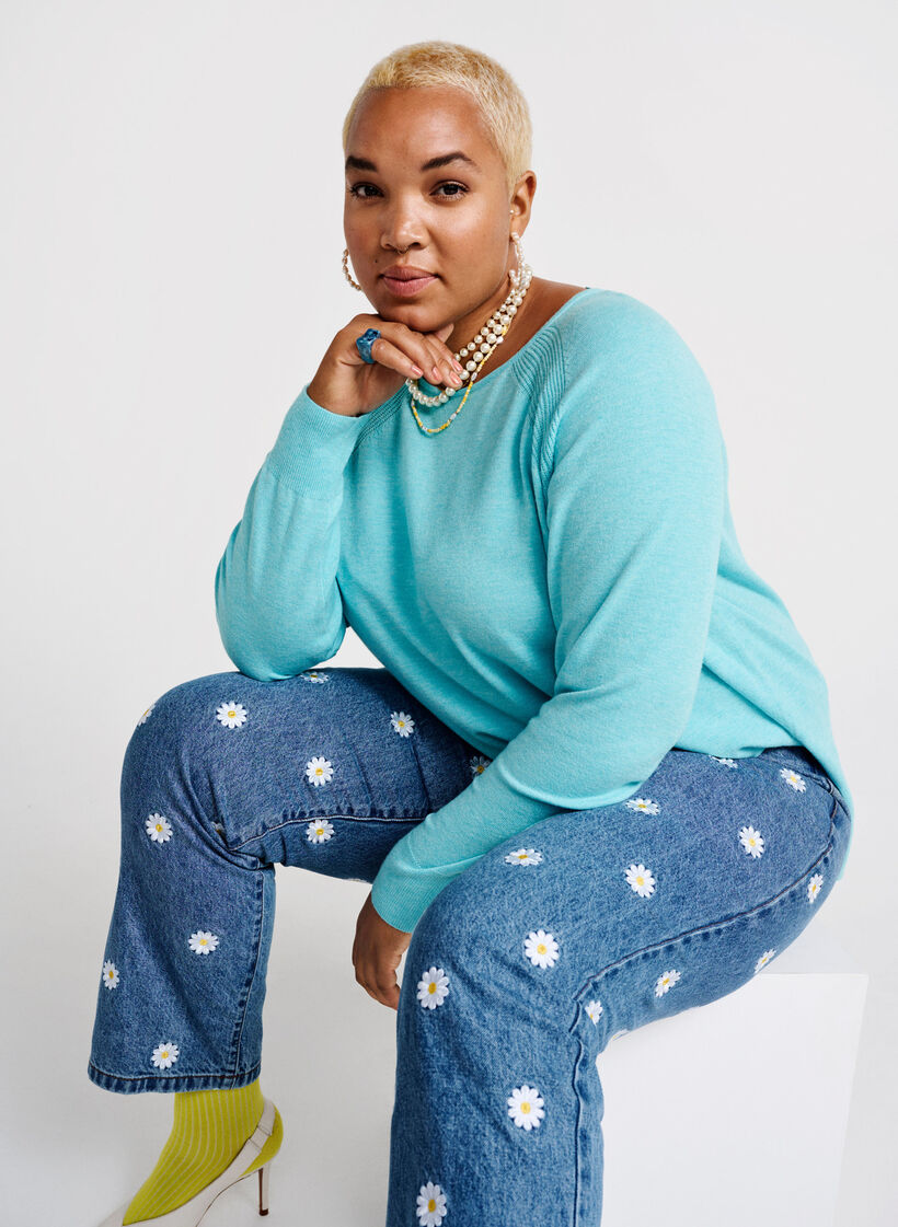 Knitted blouse with Raglan sleeves, Blue Curacao Mel., Image image number 0