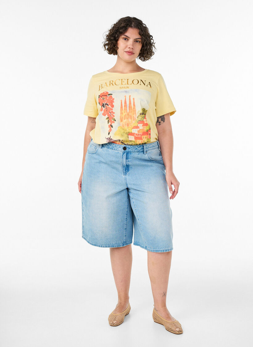 Cotton T-shirt with print, Yellow, Model image number 1